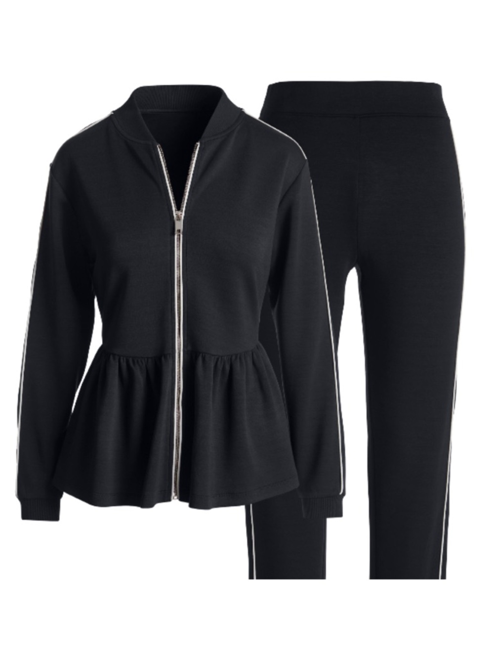 Boston Proper Boston Proper Medium Black Peplum Zip Jacket Contrast Piping - Picture 6 of 8